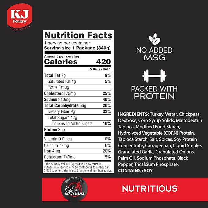 KJ Poultry Kosher Ready Meals - Turkey Shwarma, MRE Meat Meals Ready to Eat, Gluten Free, Halal, (12 Pack) Prepared Entree Fully Cooked, Shelf Stable Microwave Dinner, Travel, Military, Camping