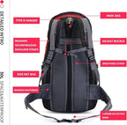 Bseash 50L Hiking Backpack, Water Resistant Lightweight Outdoor Sport Daypack Travel Bag for Camping Climbing Skiing Cycling (Red - No Shoe Compartment)