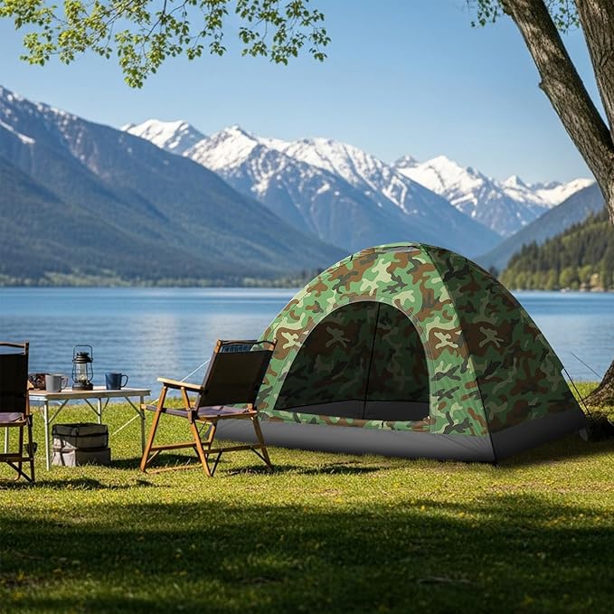 VINGLI Camouflage Camping Tent, Portable Dome Tent for 3/4 Person with 78L”x 78W”x 53H”Waterproof Nylon Oxford for Hiking, Climbing, Camping, Backpacking
