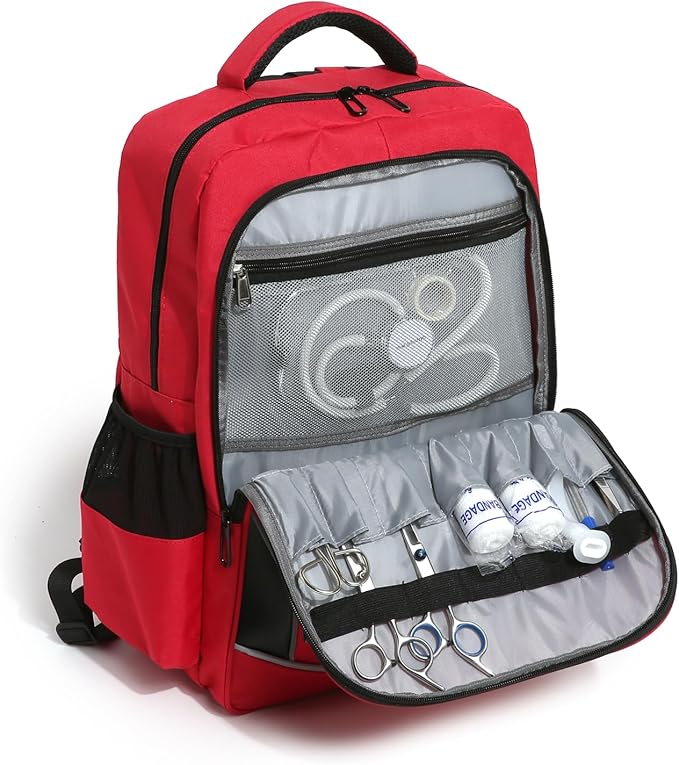 First Aid Medical Backpack Empty Nurse Treatment First Responder Trauma Bag for Camping Cycling Hiking Paramedic Bag EMT (Red Cross)