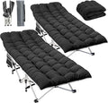 YITAHOME 2 Pcs Camping Cots w/Mattress Portable Lounge Chair Outdoor Folding Cot Heavy Duty 575 LB Capacity 1200D Oxford w/Carry Bag Travel Camp Bed for Camping, Office, Traveling, Black