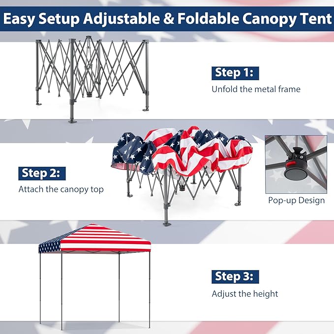 Tangkula 6.6x6.6 Ft Pop Up Canopy, 1 Person Instant Setup Canopy Tent with Center Lock, UPF 50+ Sun Protection, 8 Stakes, 4 Ropes, Portable Outdoor Canopy with Carrying Bag for Camp, Beach, Patio