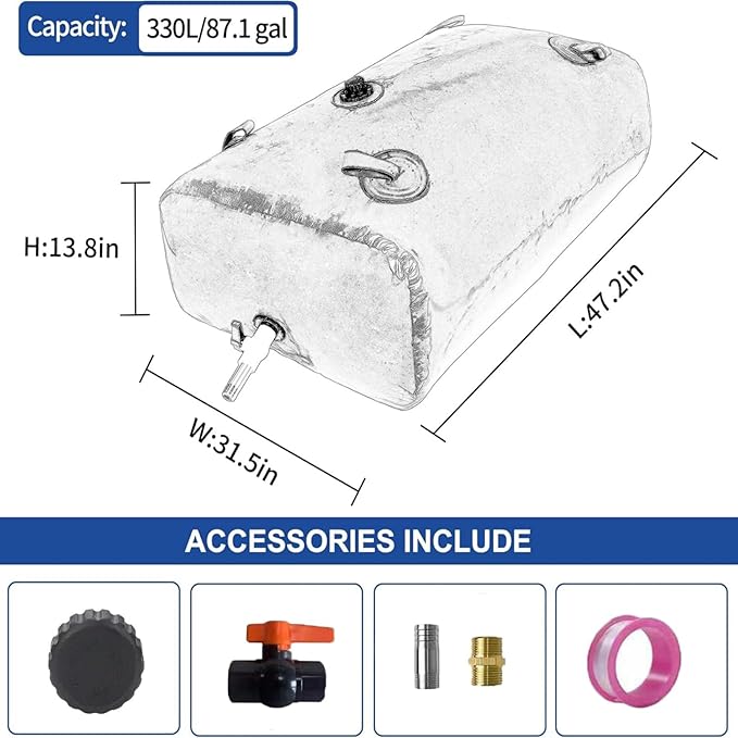 330 L/87 Gal Water Bladder Tank, Foldable Portable Water Storage Container, Emergency Water Bag for RV, Truck Bed, Fire Prevention, Drought Resistance, Blue