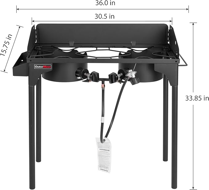 Propane Double Burner for Outdoor Cooking Two Camping Stove with Removable Windscreen and Detachable Legs Stand for Home Brewing, Camping, BBQ