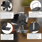 Wood Stove Fan Heat Powered, 6-Blade Thermoelectric Non-Electric Silent Operation Aluminum Fireplace Fan With Bracket Fixed On Propane Heater For Pellet Stoves Camping/Picnics/Indoor/Outdoor Black