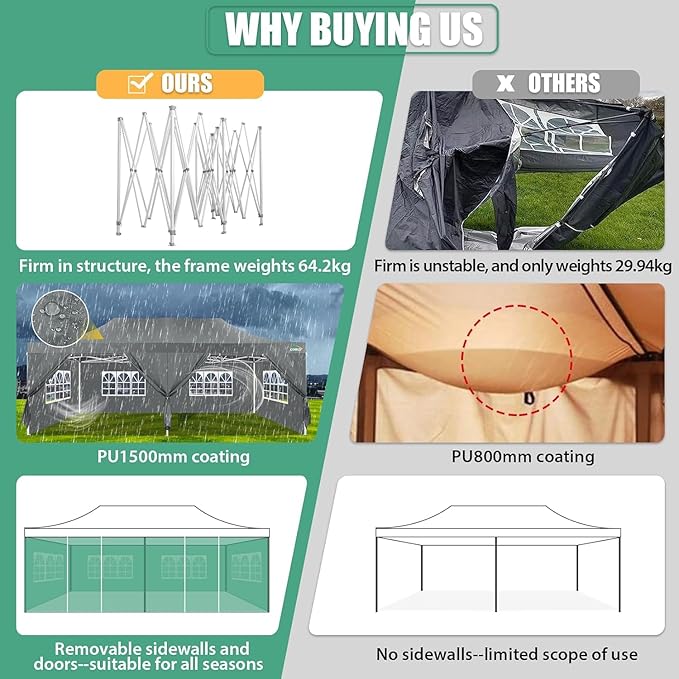 COBIZI 13x26 Pop Up Canopy Heavy Duty Canopy with Removable Sidewalls Party Tent Outdoor Wedding Large Event Tent with Roller Bag for Garden Lawn Waterproof UPF 50+ Easy Up, Gray (Framework Upgraded)