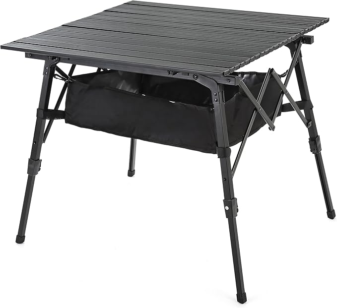 ARROWHEAD OUTDOOR 39" Aluminum Folding Camp Roll Up Table w/Adjustable Height, Undertable Mesh Storage, Carry Bag