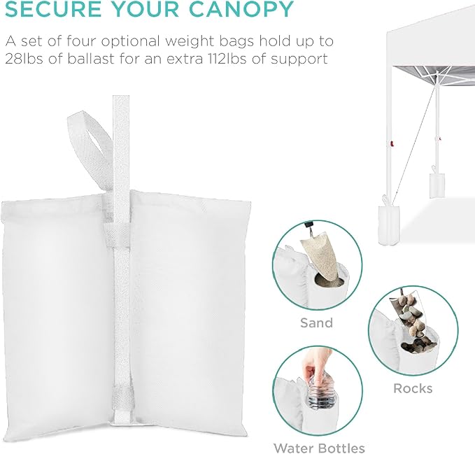 Best Choice Products 10x10ft Pop Up Canopy Tent, Outdoor Shade, 1 Person 1 Minute Set Up, Carry Case, 4 Weight Bags - White/White