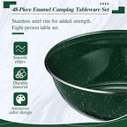 Nuogo 48 Pcs Enamel Camping Tableware Includes 12 oz Coffee Mugs 10.5 Inch Camping Plates 6 Inch Bowls and Utensils Set Includes Knife Fork Spoon for Outdoor RV (Green)