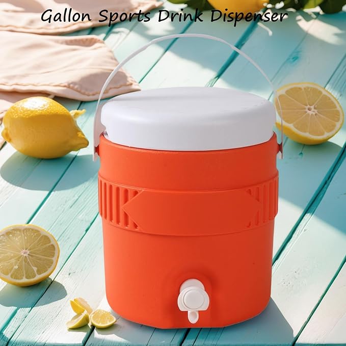 1 Gallon Portable Sports Cooler Water Drink Beverage Dispenser, Insulated Cooler Water Drink Dispenser with Spout Handle, Water Jug Cooler Dispenser for Outdoor Activities Fishing Camping (Orange)