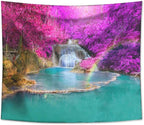 Forest Waterfall Tapestry Wall Hanging Sandy Beach Picnic Rug Camping Tent Sleeping Pad Home Decor Bedspread Sheet Wall Cloth (60x51inch,3)