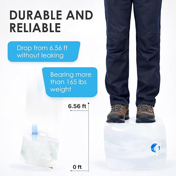 Collapsible Water Container with Spigot, 2×5.3 Gallon BPA Free Camping Water Storage Jug Carrier for Outdoors Hiking Backpack RV&Emergency, Survival Water Canteen-Portable Foldable Transparent