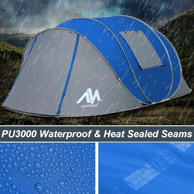 6 Person Easy Pop Up Tents for Camping - AYAMAYA Double Layer Waterproof Instant Tent with Vestibule & Porch, Large Size Family Tent Automatic Setup for 4-6 People Camping Hiking (Poles Included)