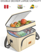 Rnivvi Lunch Box for Women, Double Decker Insulated Cooler Bag Lunch Bag Reusable Leakproof Tote Lunch Container with Strap for Work Family Picnic Hiking Camping, 18 Cans 12L, Large Adults, Beige