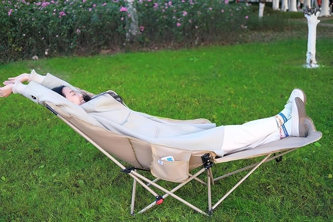 Dual Purpose Folding Camping Cot and Chair with Removable Footrest for Adults, Easy-to-Assemble Adjustable Sleeping Chair with Carry Bag for Fishing, Hiking, Travel, Home (Dark Green)