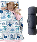 Personalized Toddler Nap Mat for Preschool, Custom Name Kids Sleeping Bag for Daycare, Kindergarten Roll Up Sleeping Mat with Removable Pillow and Soft Blanket, Fun Themes for Boys & Girls