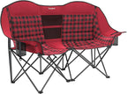 SUNNYFEEL Double Camping Chair Portable Folding Loveseat for 2 Adults Heavy Duty Oversized Camping Couch 600 lbs with Cup Holders & Storage for Outdoor Camping, Beach, Lawn, Patio RV & Indoor Use Red