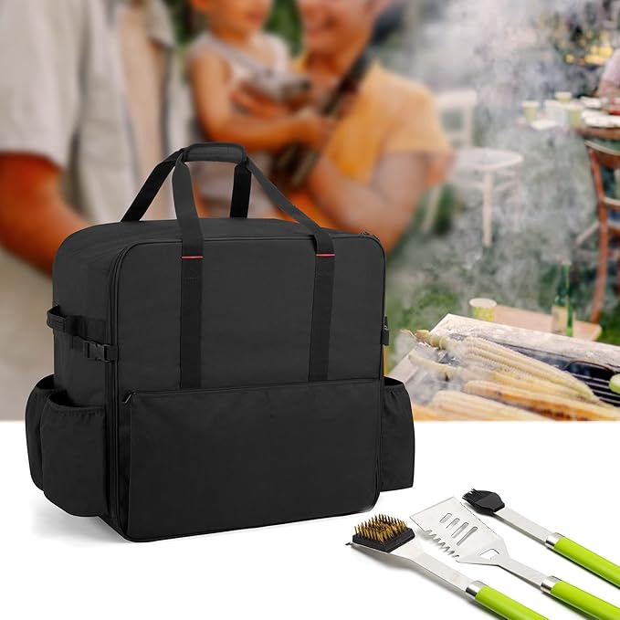 samdew 17 Inch Tabletop Griddle Carry Bag, Outdoor Grill Cover Compatible with Blackstone 17 Inch Tabletop Griddle with Hood, Portable Camping Grill Storage Case with Multi-Pockets, Bag Only