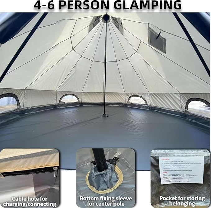 DANCHEL OUTDOOR B2 Portable Yurt with Stove Jack for Winter Camping, 4 Season Bell Tent Large Hot Tent 4/6 Person Family Camping Glamping Party 300D Oxford Khaki, 13ft/16.4ft