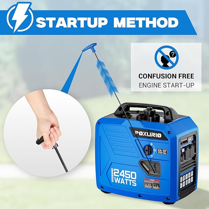 2450-Watt Portable Inverter Generator for Home Use, 1.6Gallon Large Fuel Tank Up to 8.3 Hours Use, 120V Gas Powered Generator Super Quiet - EPA Compliant, Sky Blue