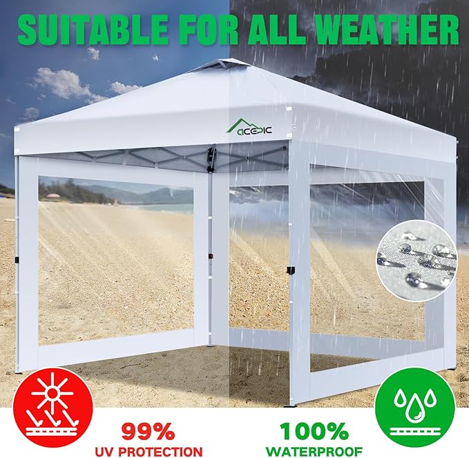 Clear Canopy Sidewalls for 10x10 Pop Up Tent, Transparent Window Curtain Cloth, 8 Mil PVC Enclosure Fabric with Zipper, Black (3Pack Sidewalls Only, Not Included Frame&Top)