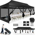 COBIZI 10x30 Canopy Tent, Heavy Duty Pop up Canopy with Sidewalls, Waterproof Easy Setup Canopy with Mosquito Netting, Outdoor Instant Screen Tents for Parties, Wedding with Roller Bag, Black