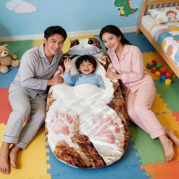 68.9 * 31.5 in Cat Sleeping Bag for Human,Fluffy Cat Sleeping Bag for Adults,Adorable Cats Envelope Sleeping Bags,Washable Warm Blanket for Camping and Home Lounging