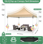 COBIZI Canopy 10x10 Pop Up Canopy Tent with 3 Sidewalls, Commercial Party Tent Ez Waterproof Outdoor Instant Gazebo UV 50+ Event Shelter, Garden Tents for Parties Camping with Sandbags，Khaki