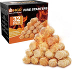 HGD Fire Starter(32pcs), Natural Charcoal Starters, Firestarters for Indoor Fireplace, BBQ, Campfire, Wood Stove, Chimney, Fire Pit, Grill, Smoker, Indoor Outdoor Use, Weather-Resistant