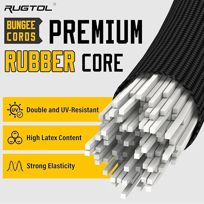 Bungee Cords, Adjustable Bungee Cord with Carabiner Hooks Heavy Duty Outdoor 48 inch Long, Adjust Length Black Elastic Ropes Tie Downs Cable with Clips On Both Ends for Trucks Bike Rack Tarps, 6 Pack