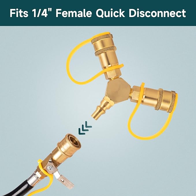 GASPRO 1/4" RV Propane Quick Connect Fittings Y Splitter for RV, Camping Stoves, BBQ Grills, Gas Burners and More, Propane Splitter 2 Way LP Gas Adapter with 1/4" Quick Disconnect