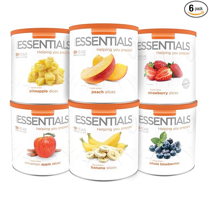 Emergency Essentials MEGA Fruit Kit | Freeze Dried & Dehydrated Fruit Variety | 119 Servings | Up To 30 Year Shelf Life | Apples, Strawberries, Blueberries, Peaches, Bananas, Pineapple