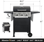 MASTER COOK 3 Burner BBQ Propane Gas Grill, 472 Sq. In. Cooking Area, 30,000 BTU Stainless Steel Barbecue Grill with Two Foldable Shelves for Outdoor Patio, Backyard