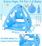 [ Extra High ] Shark Baby Beach Tent with Pool, Pop Up Kiddie Pool Tents Baby Beach Essentials UPF 50+ UV Protection 4 Sand Pockets 3 Mesh Windows Sun Beach Shade Tent for Toddler Aged 3-60 Months