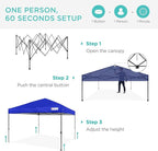 Best Choice Products 10x10ft Pop Up Canopy Tent, Outdoor Shade, 1 Person 1 Minute Set Up, Carry Case, 4 Weight Bags - Resort Blue