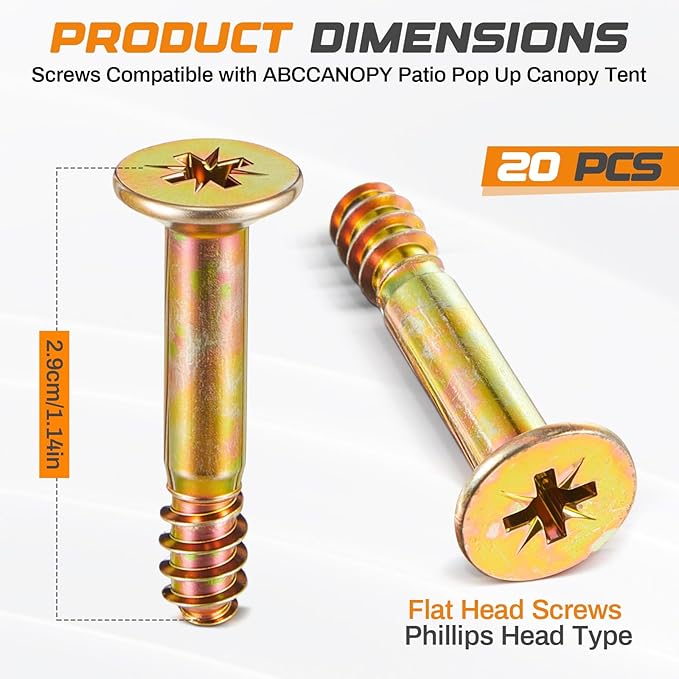 Frienda 20 Pack Screws Bulk Compatible with ABCCANOPY Patio Pop Up Canopy Tent 10x10 Canopy Replacement Parts Accessories