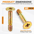 Frienda 20 Pack Screws Bulk Compatible with ABCCANOPY Patio Pop Up Canopy Tent 10x10 Canopy Replacement Parts Accessories