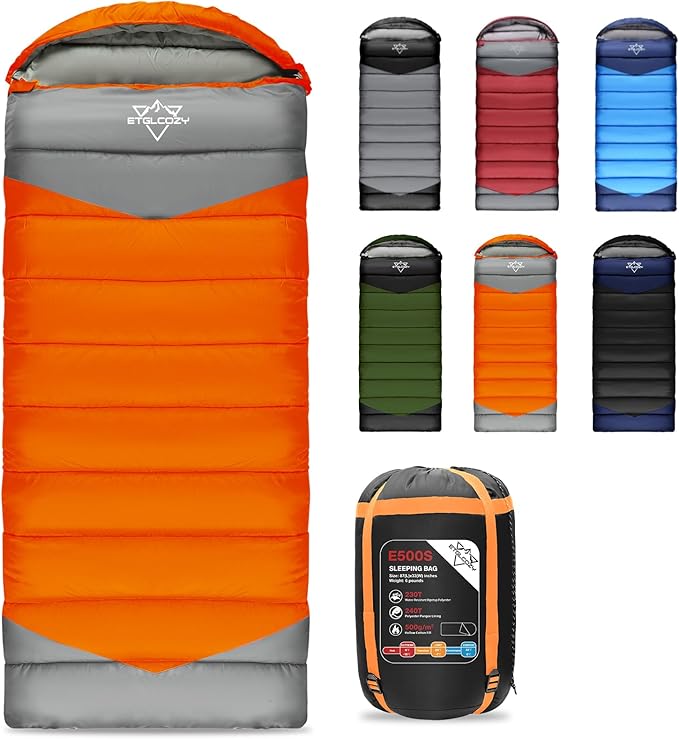 Single Sleeping Bag for Adults Kids 3-Season, Lightweight Waterproof Ripstop, Dual Zipper Bottom Vent, Compression Sack, Portable Camping Hiking Backpacking Gear