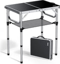 Anbte 2ft Folding Camping Table with Storage Net, 3 Adjustable Heights Small Folding Table Portable & Lightweight with Carry Handle, for Camping Fishing Picnic Beach Outdoor, 22.8"x 15.7", Silver