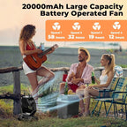 Camping Fan - 20000mAh Battery Powered Fan Rechargeable with LED Lantern - Portable Outdoor Tent Fans with Hanging Hook 4 Speeds Wind Remote Control, Black