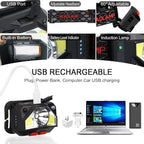 Headlamp Rechargeable, Super Bright Motion Sensor LED Head Lamp Flashlight, 8 Modes for Camping & Hiking Gear Essentials, IP65 Waterproof Headlight, Red Light for Emergency Safety, USB Cable Included