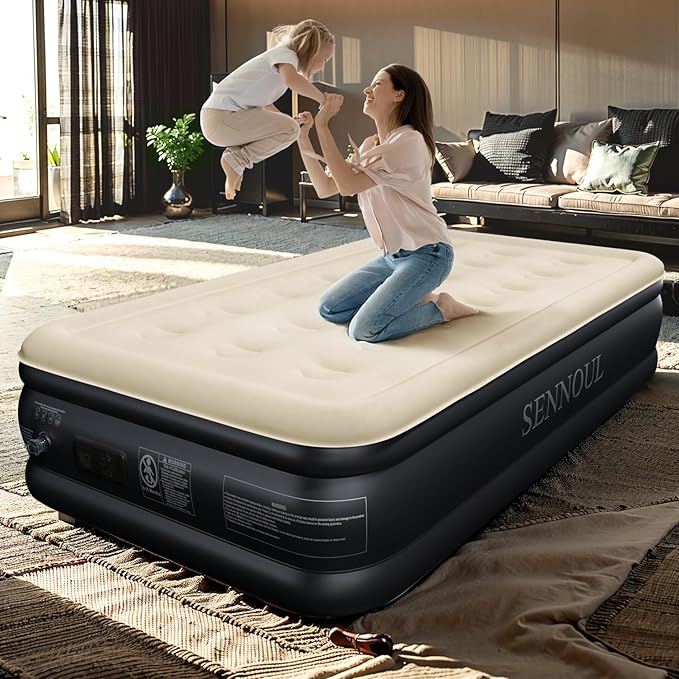 Twin Air Mattress with Built-in Pump,Fast & Easy Inflation/Deflation Inflatable Mattress, Foldable Blow Up Mattress with Storage Bag, Inflatable Bed for Home, Camping & Guests,18"/550lbs Max