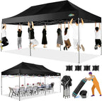 COBIZI 10x20 Heavy Duty Pop up Canopy Tent Without Sidewall Easy Up Commercial Outdoor Canopy Wedding Party Tents for Parties All Season Wind Waterproof Gazebo with Roller Bag, Black(Frame Thickened)