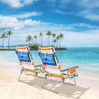 COSTWAY Backpack Beach Chairs, 4-Pack Portable Camping Chairs with Cup Holder, Ice Bag, 5-Position Outdoor Reclining Chairs for Adults, Travel, Sunbathing, Support 300 LBS, Multi Color