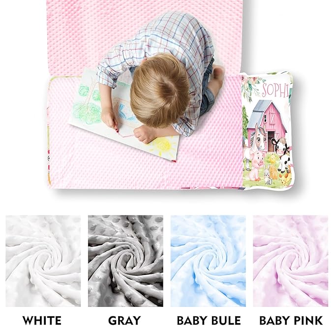 Custom Toddler Nap Mat for Preschool, Personalized Name Kids Sleeping Bag with Animal House Design for Daycare, Roll Up Sleeping Mat with Removable Pillow and Soft Dot Minky Blanke for Girls Camping