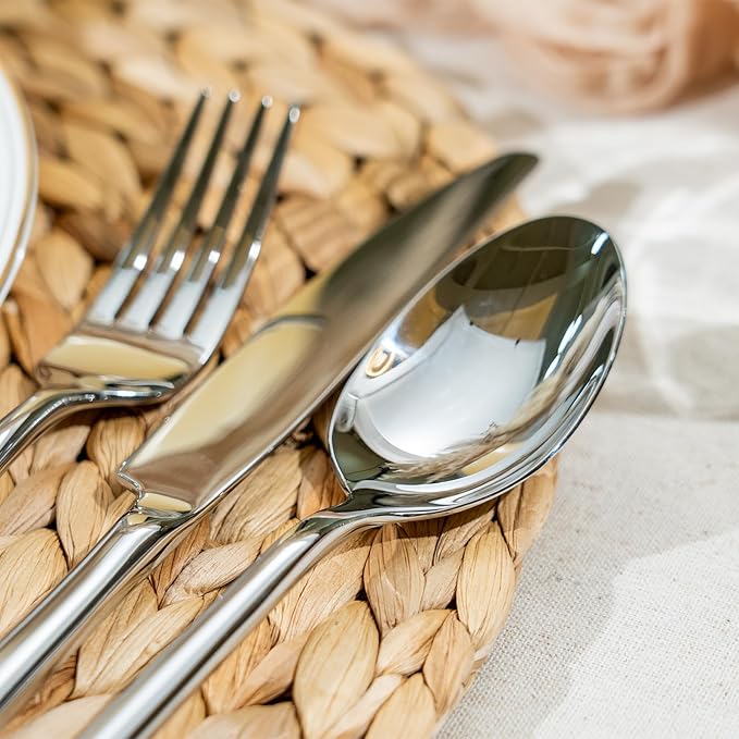 Alata Potter 40-Piece Forged Silverware Set Stainless Steel Flatware Set Cutlery Set, Service for 8, Mirror Finish, Dishwasher Safe