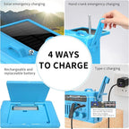 Solar Hand Crank Emergency Radio,NOAA/AM/FM with LED Flashlight & Reading Lamp,USB Type-C/Solar/Hand Crank Charging,Bluetooth Speaker,SOS Alarm&Compass for Camping Indoor Outdoor Emergencies