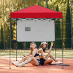 EAGLE PEAK 6x4 Instant Pop Up Canopy Tent with 1 Half Wall Panel, Straight Leg Sun Shelter, Portable Canopy with Carry Bag for Camping, Beach & Sports, Red