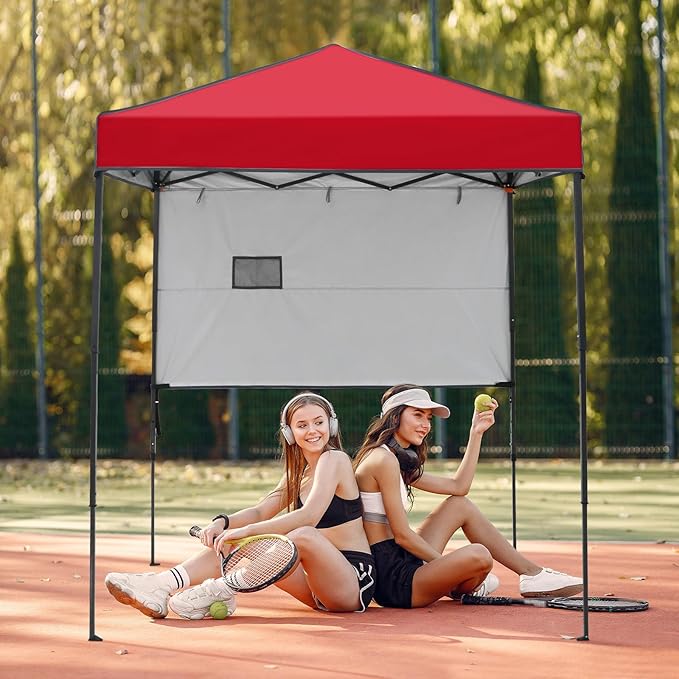 EAGLE PEAK 6x4 Instant Pop Up Canopy Tent with 1 Half Wall Panel, Straight Leg Sun Shelter, Portable Canopy with Carry Bag for Camping, Beach & Sports, Red