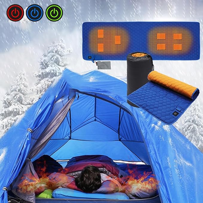 Heated Sleeping Bag Pad, Adjustable Warm Foldable Tent Sleeping Mat, Seven Zone Heating, Machine Washable, Quickly Increase Temperature (Blue)